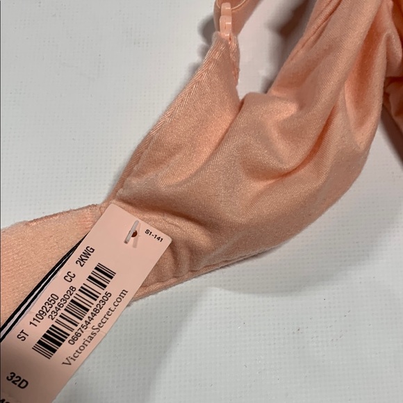 Victoria’s Secret - 7132 32D Elegant Lace Trim Peach Bra Pushup Padding - Picture 8 of 10